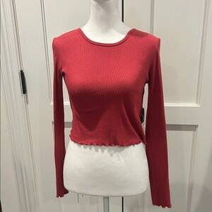 American Eagle Red Ribbed Long Sleeve Top
